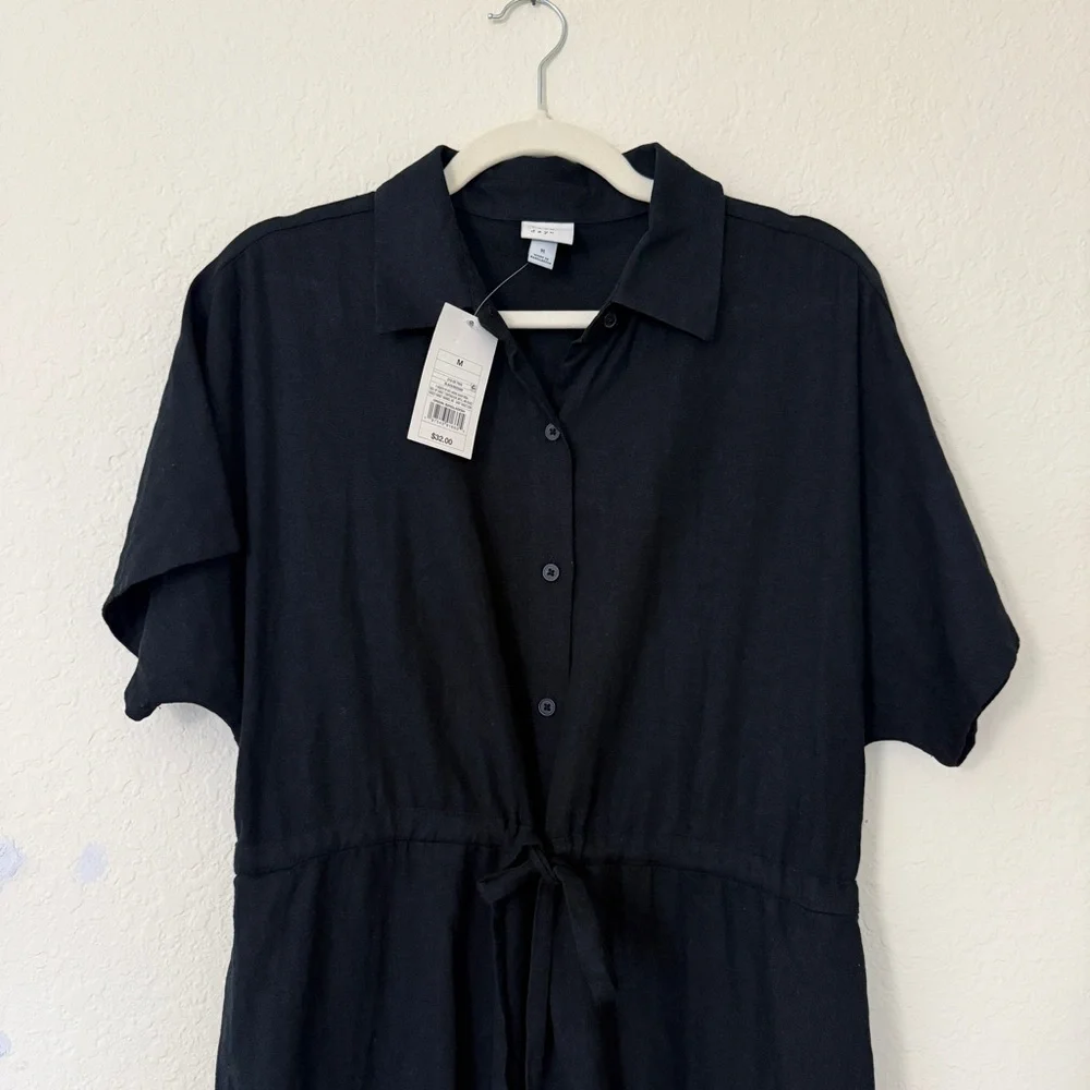 A New Day Black Linen Blend Midi Shirt Dress - Picture 3 of 8
